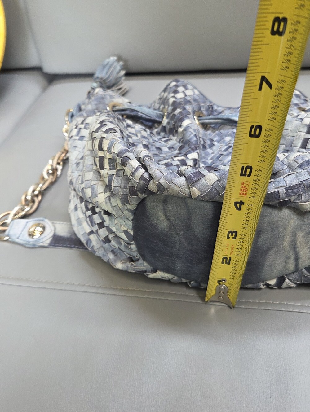 Elliott Lucca Blue tye dye Woven Leather Drawstring bucket hobo Shoulder Bag - Picture 12 of 13